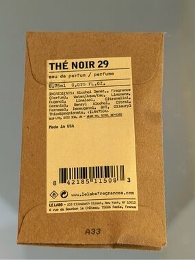 Le Labo Thé Noir 29 Sample- Brown and Cream Label